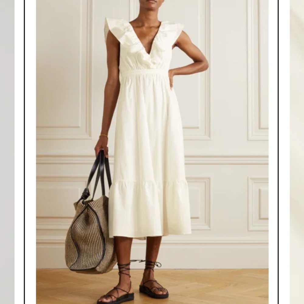 Reformation Reina Midi Dress Size 12 Feminine Ruffle Poplin Organic Cotton Blend